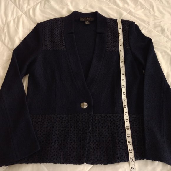 ST‎ JOHN Caris Geo Blazer Women's 6 Navy Santa Knit Lace Notch Collar Jacket - Picture 16 of 16